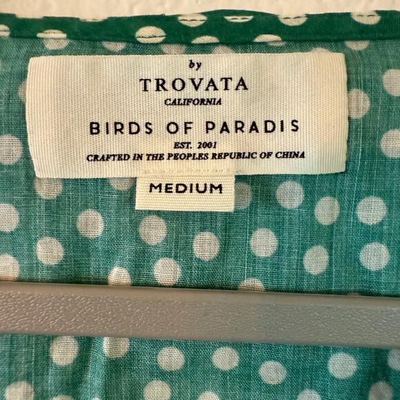 Trovata Green Polka Dot Shirt Blouse Ruffled Short Sleeve Size M Anthro Cottage - Picture 3 of 9